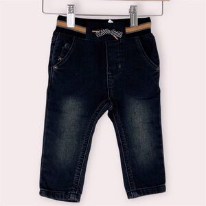 NWT Catimini jeans black‎ denim knit elastic waist pull on size 9 months